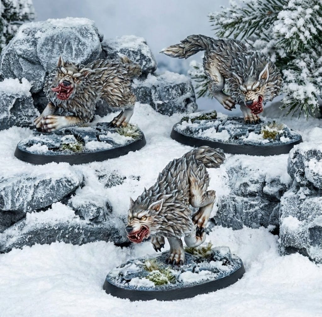 Skjoldfang Wolves – 3 resin 3D printed war wolves for 32mm miniature armies